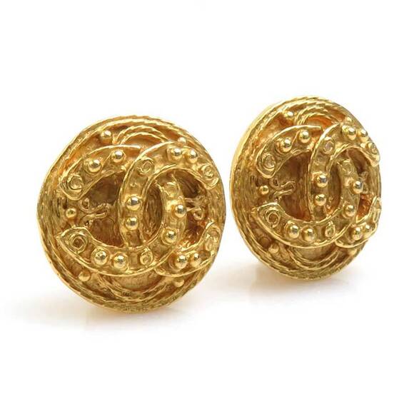 CHANEL Authentic Gold Logo Earrings